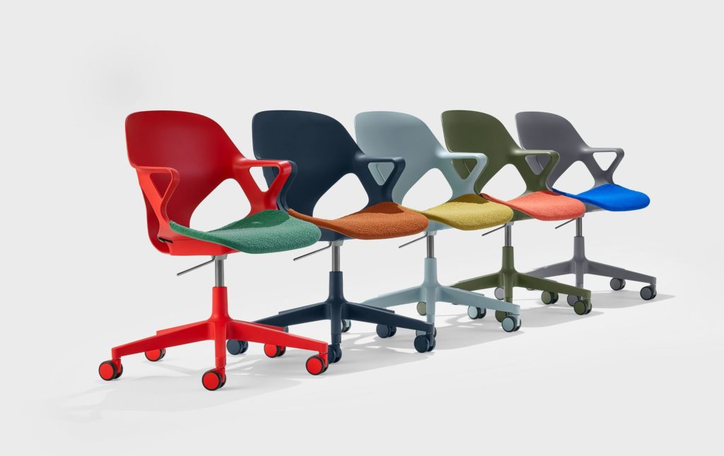 Las Sillas Herman Miller Zeph aportan dinamismo y color manteniendo un alto nivel de ergonomía.